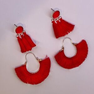 Handmade Red Tassel Earrings
